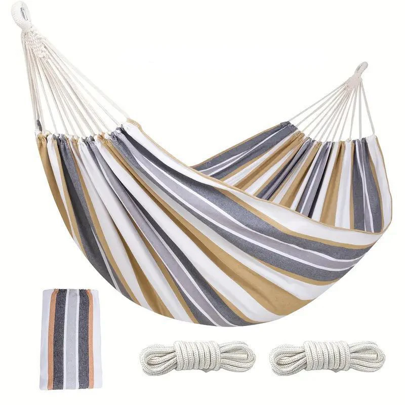 Outdoor Camping Indoor Swing Thickened Colored Strips Adult Double Anti-rollover Canvas Hammock No Wooden Sticks image 3