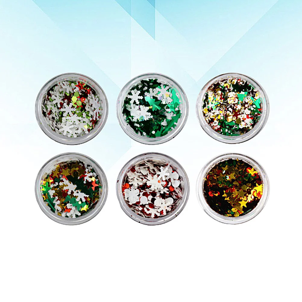 

6Pcs Christmas Nail Sequins Snowflake Star Manicure Paillette Durable Lightweight Large Quantity Home Use Nail Sequins