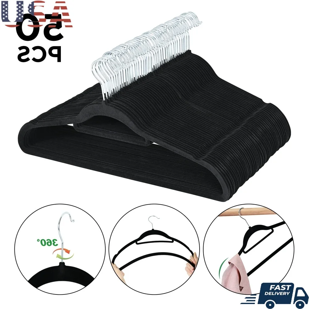 

Premium Velvet Hangers 50 Pack Non-Slip Durable Heavy Duty Clothes Hangers 360 Degree Rotatable Hook Space Saving Design
