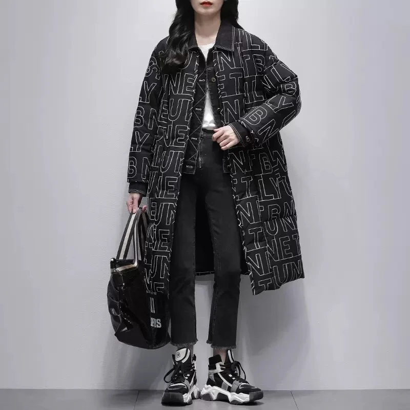 

2022 Women's Winter Clothes New Letter Down Jackets Female Long Thick Warm Outerwear Ladies Fashion 90% White Duck Down Coats
