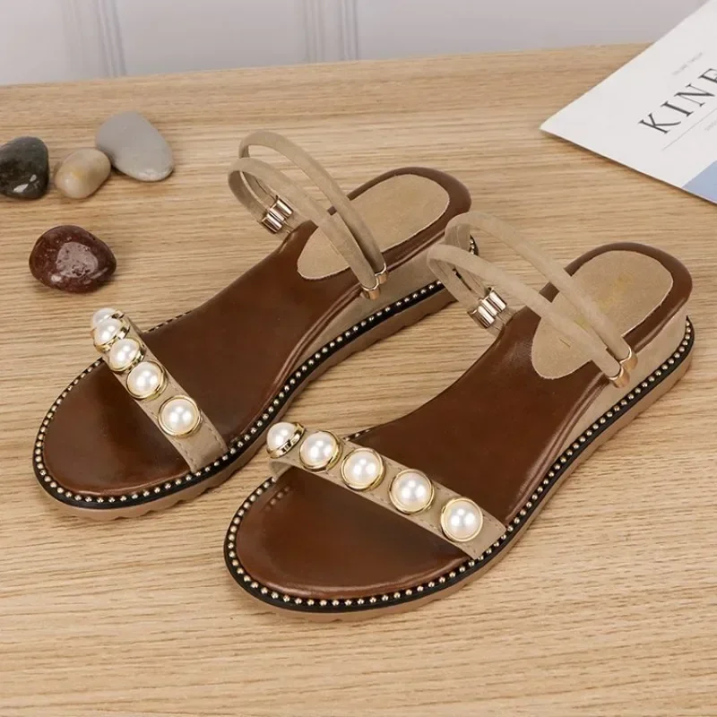 Summer Water Diamond Thick Mid Heel High Heels 2024 New Sandalias De Mujer 35-40 Flat Two-wear Beach Shoes Luxury Shoes Women