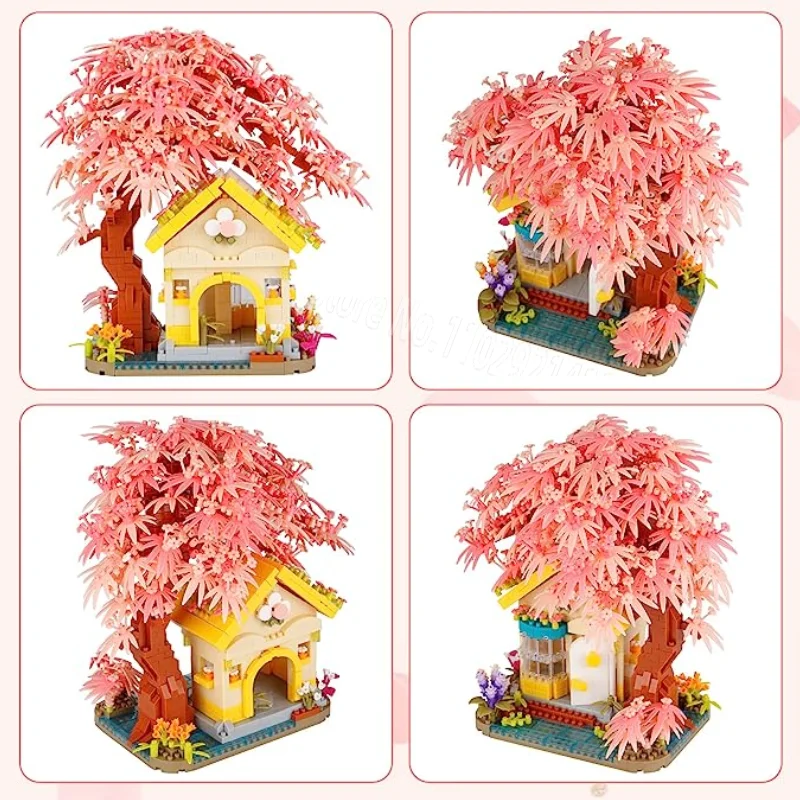 Cherry Blossom Tree House Building Kit, Cena Original, Música, Árvore dos Desejos, Sinfonia, Sakura, 1500pcs