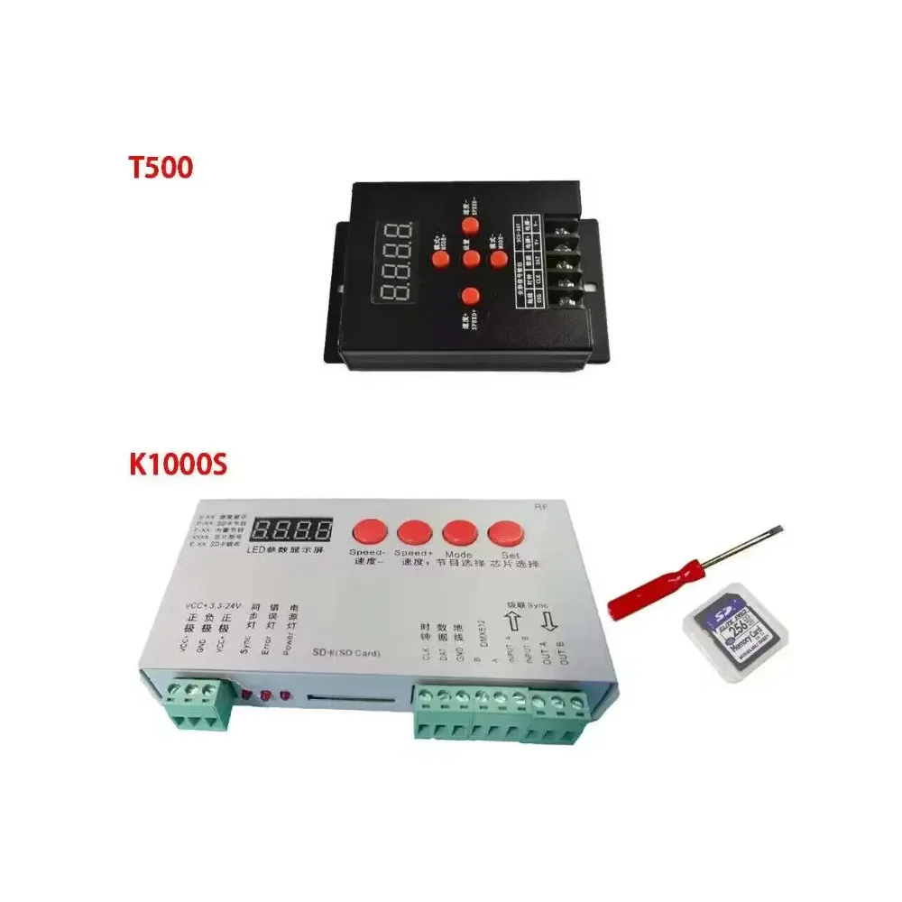 Kontroler kart SD T1000S T500 WS2812B, WS2811, APA102, T1000S WS2813 LED 2048 pikseli Kontroler programu DC5-24V ﻿