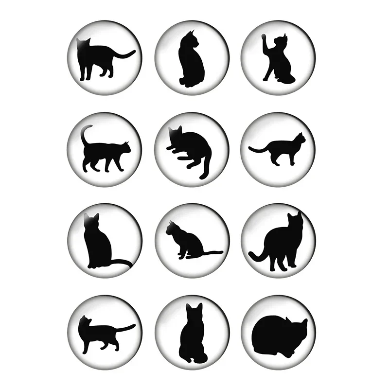 12pcs Black Cat Pet Round Photo Glass Cabochon 8mm 10mm 12mm 14mm 18mm 20mm 25mm Demo Flat Back DIY Jewelry Making Supplies T023