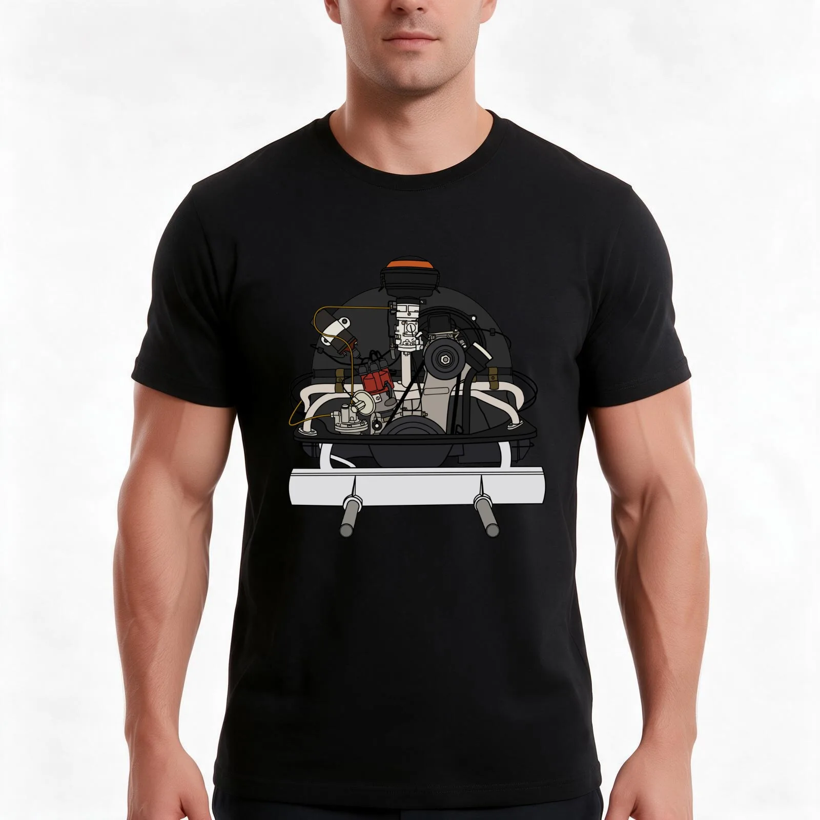 Aircooled Engine Bug/Bus Stock T-Shirt, Summer Casual Cotton Tee, Oversized Streetwear Tops, Vintage Graphic Print, 100% Cotton
