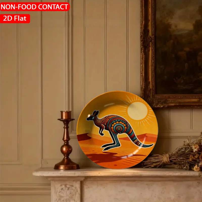 1pc Kangaroo-Themed Retro Ceramic Plate - Non-Food Contact Suitable for Home Desk Decor, Table Centerpiece, Kangaroo & Sunset