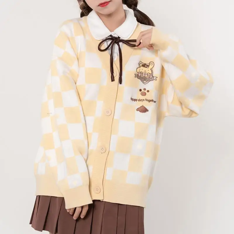 Kawaii Kuromi My Melody Cinnamoroll Sanrioes Mother and Baby Cardigan V Neck Jacket College Style Lolita Gift for Girls Anime Co