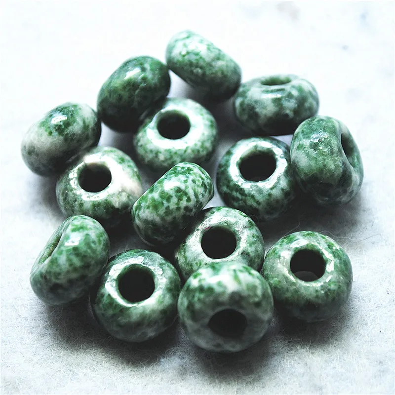 10PCS 8x14MM Natural Green Jasper Stone Bracelets Matching Beads Big Hole 5MM For Women Bracelets Making Tops Selling