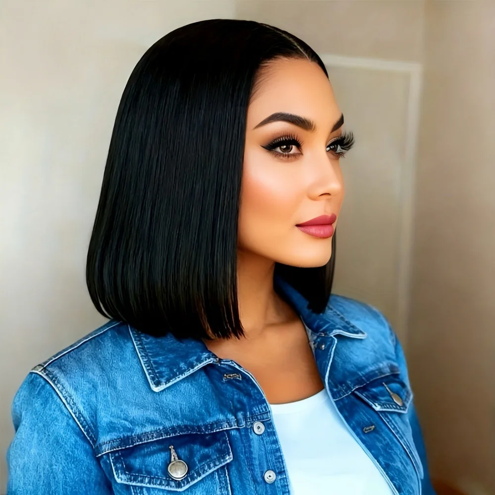 باروكات بوب صناعية مقاس 14 بوصة، باروكة بوب قصيرة مستقيمة للنساء