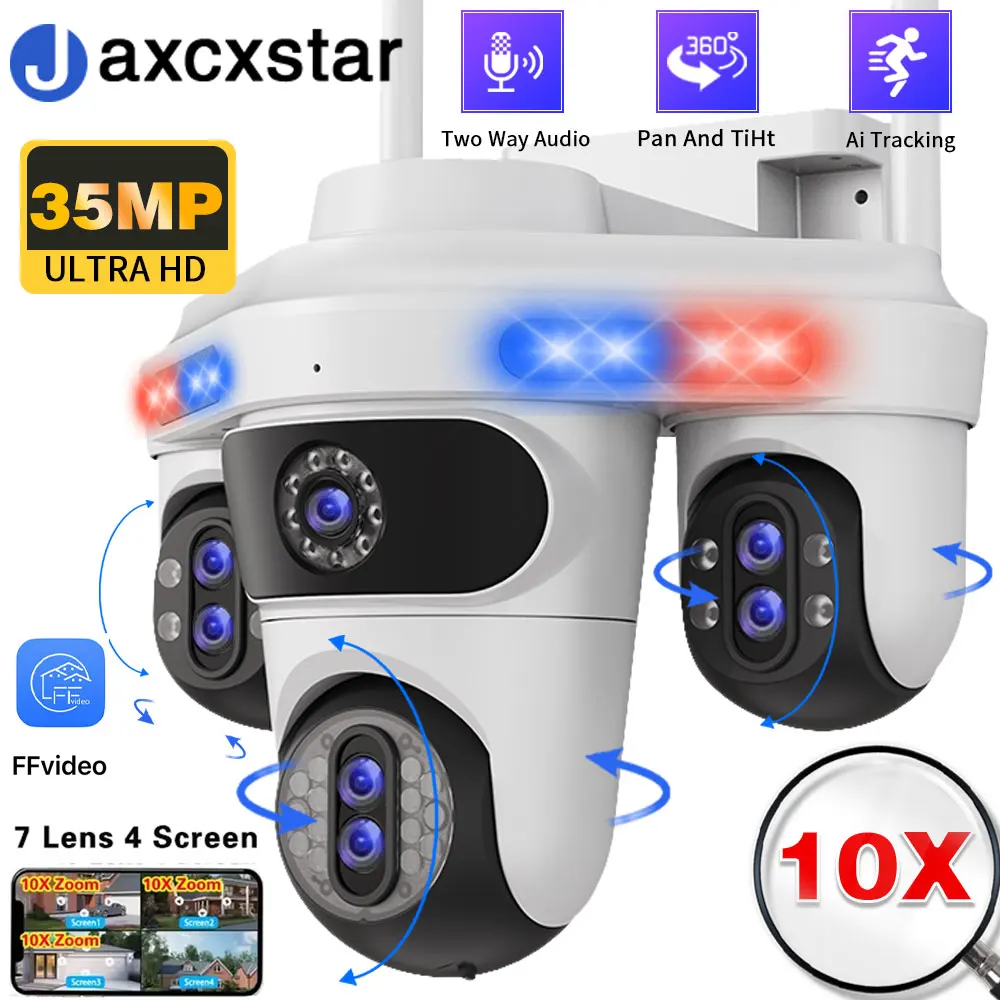 

Outdoor Wireless PTZ Camera with Automatic Tracking - 35MP 10x ZoomWiFi IP Camera with 7 Lens 4 Screen CCTV Surveillance