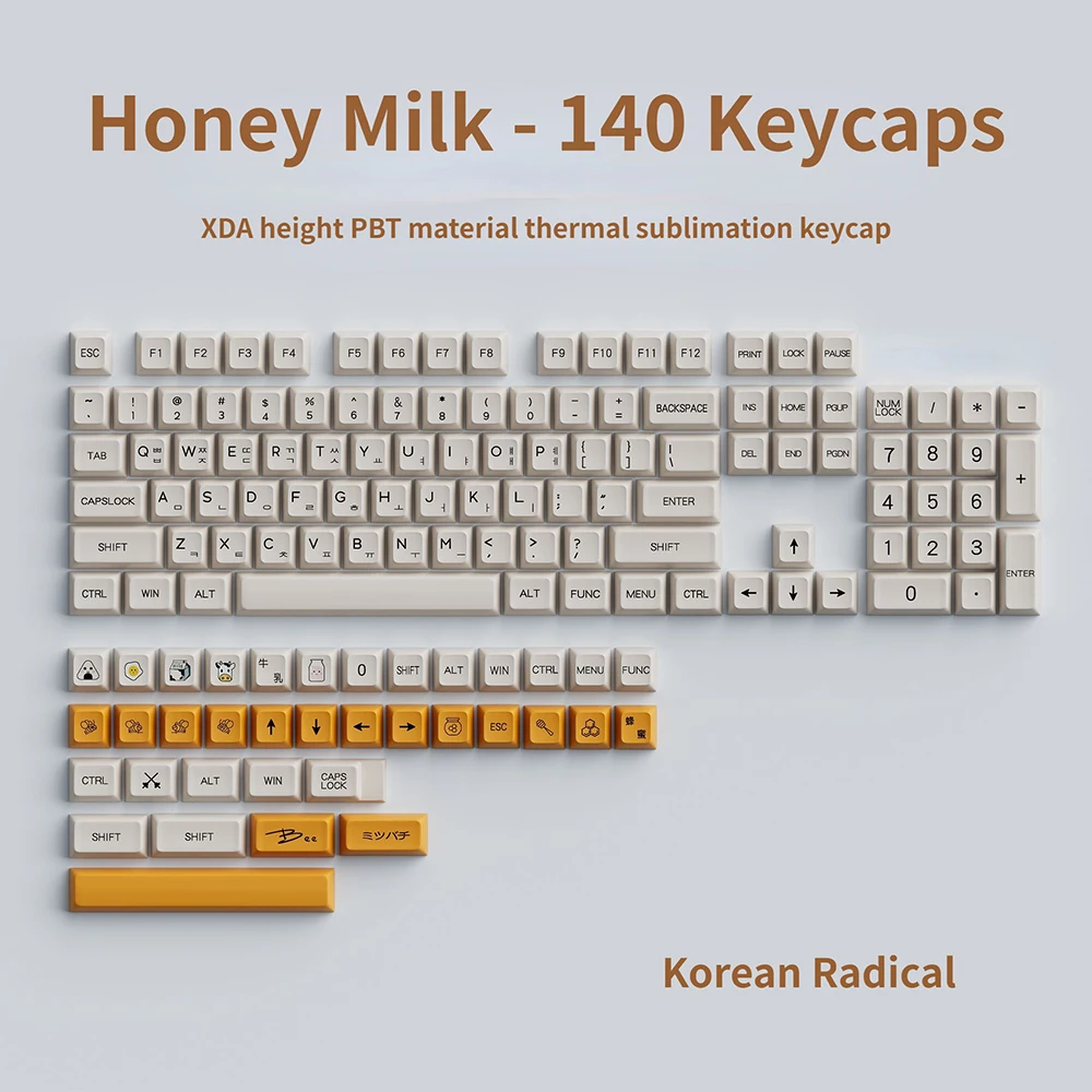 PBT Keycaps 140 Keys XDA Profile Thermal Sublimation Process Custom Keycaps For Cherry/Gateron MX Switch(Honey Milk Theme)