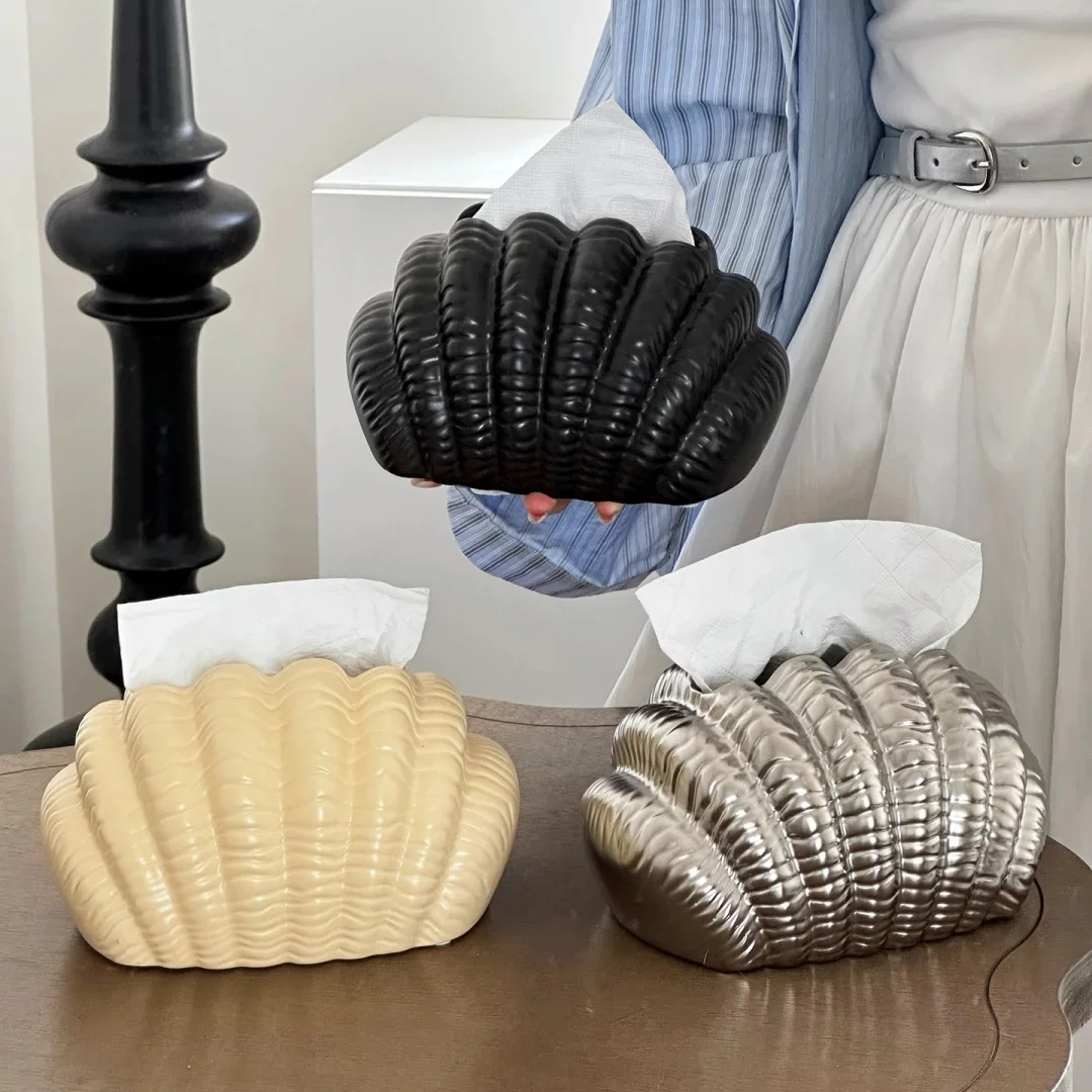 Ceramic Shell Tissue Box Creative Seashell Paper Towel Holder for Home Living Room Desktop Decorative Napkin Storage Box