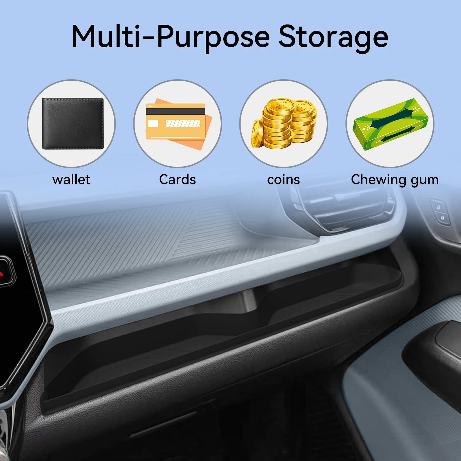 LUCKEASY Left Drive for Chevrolet/Chevy Bolt EV 2027+ Silicone Passenger Dashboard Lower Storage Tray Interior Accessories Black view 6