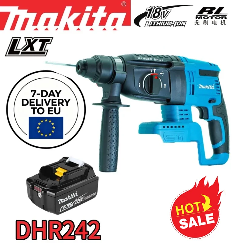 

Original Makita DHR242 18V Rotary Hammer Low Vibration 13.5m/s² Comfortable Operation for Long Drilling Sessions
