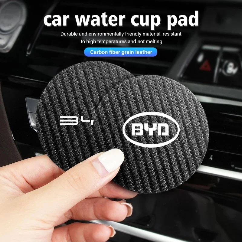 2Pcs Easy Clean Carbon Fiber Car Cup Mat for BYD Seal Dolphin Yuan Plus Seal U Frigate 07 Tang EV Han EV Song P Auto Accessories