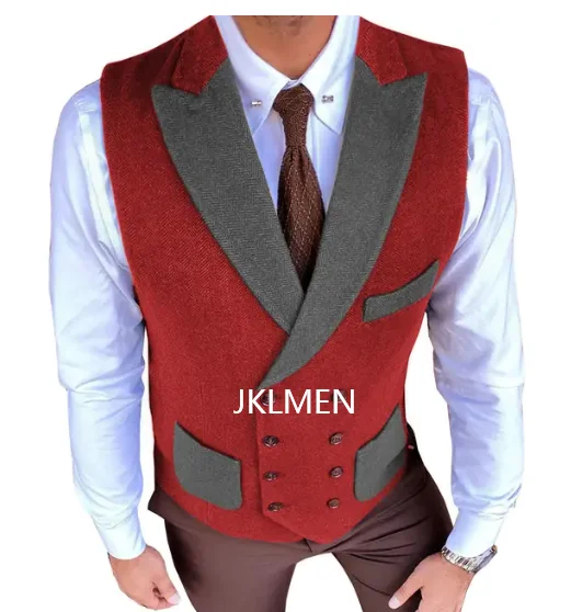 Men's Suits Vest Lapel with Three Pocket Splice Style  Waistcoat Fashion Vest For Jacket Groomsmen For Wedding