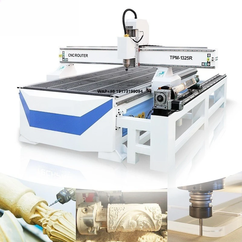 TechPro CNC Woodworking Cnc Cutting Engraving Machine 4 Axis Rotary Wood CNC Router 1325