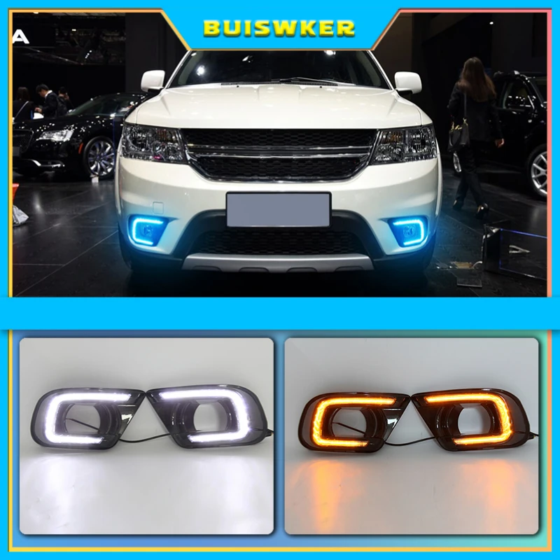 

LED Daytime Running Light For Dodge Journey Fiat Freemont 2014 2015 2016 Yellow Turn Signal style Relay DRL Fog Lamp Decoration