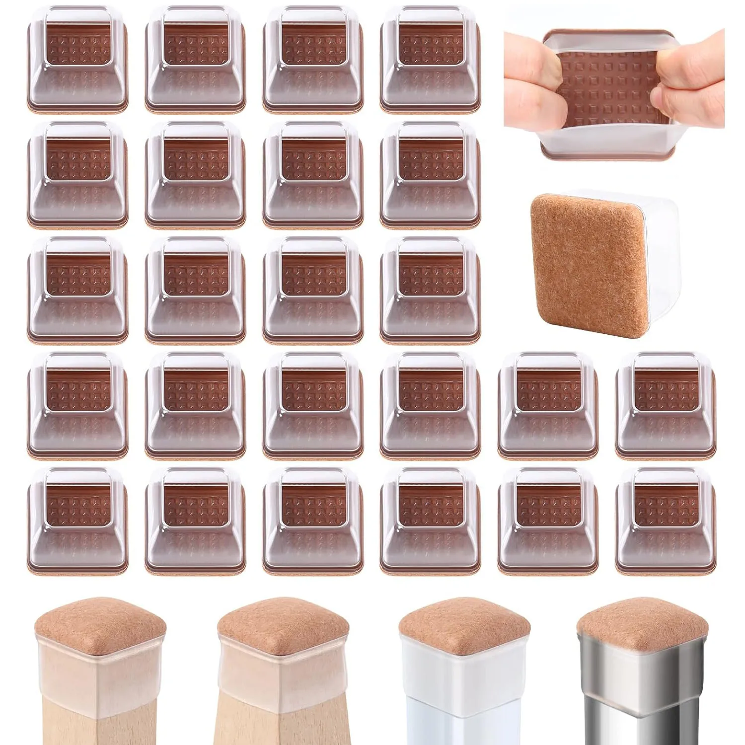 32PCS Table Chair Leg Floor Caps Cover Protectors Non Slip Square TPR Furniture Glides Feet Felt Pads Hardwood Floors Protector