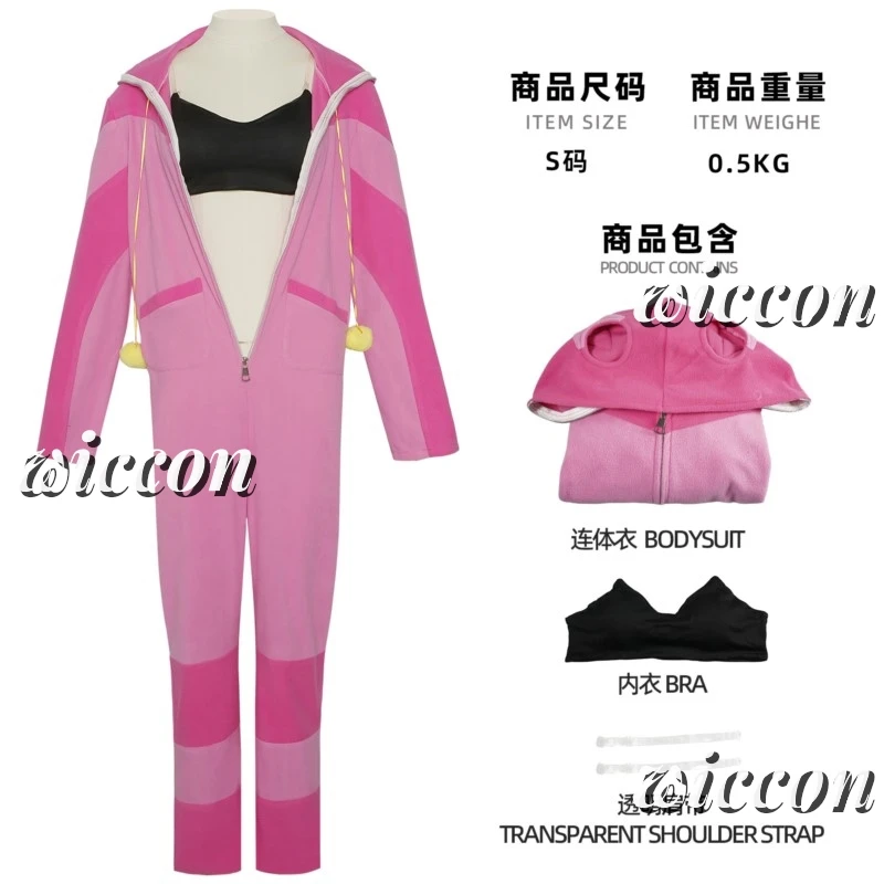 Street Cos Fighter Han Juri Cosplay Outfit Pink Pajamas with Wig for Women Girls Winter Halloween Party Suit