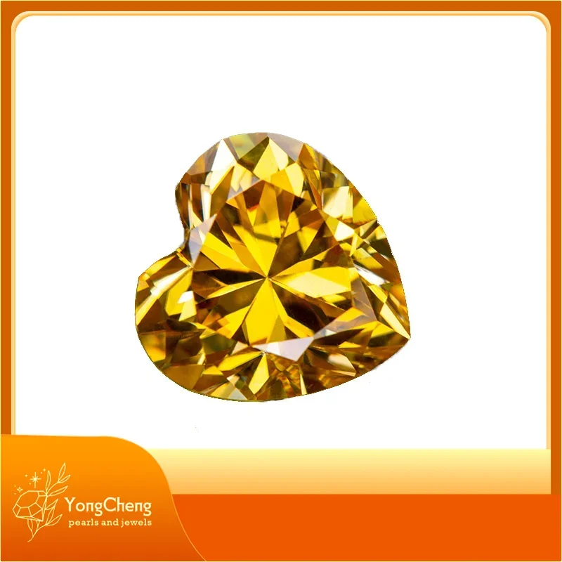 

Moissanite Stone Heart Shape Golden Yellow Color For Pass Diamond Tester Charm Top Jewel Making Materials With GRA Certificate