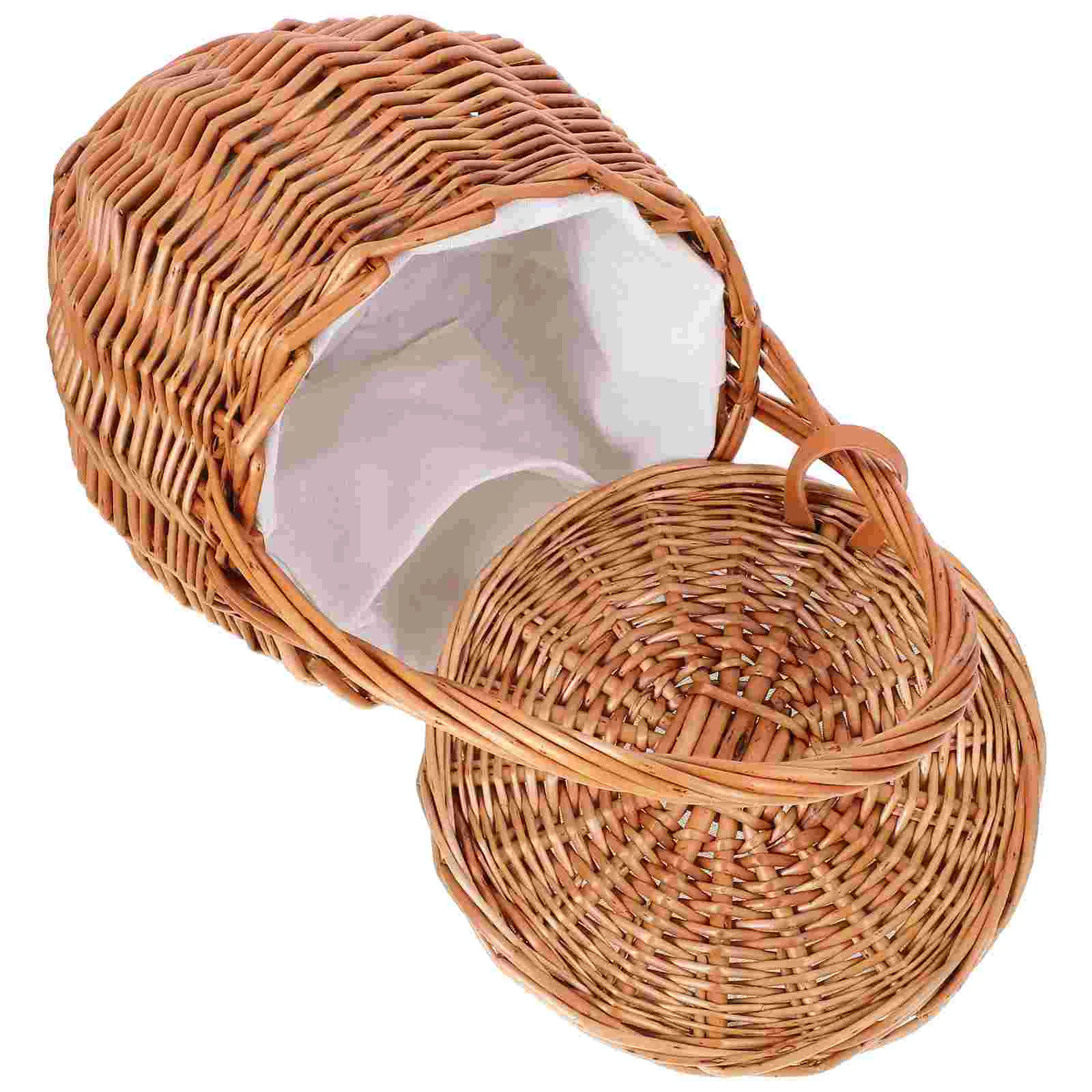 Foldable Picnic Basket Wicker Tray Decor Daily Supplies Multi-function Storage Shopping Bins with Lids
