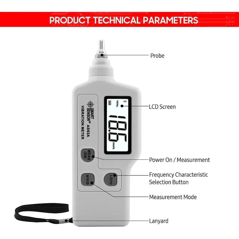 Measurement Range 0.1~199.9m/s Digital Vibration Meter Vibrometer LCD Electronic Vibration Frequency Analyzer Tester