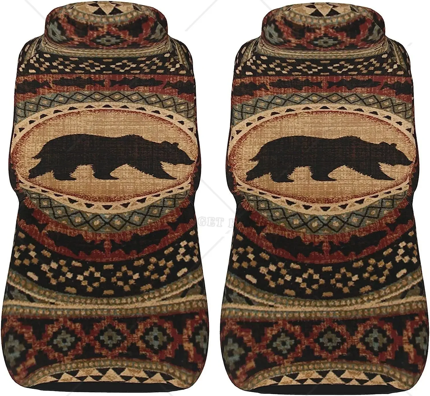 Vintage niedźwiedź brązowy zestaw pokrowców na siedzenia samochodowe 2 Pcs przednie siedzenie akcesoria ochronne do uniwersalnego samochodu SUV ciężarówka Van zestaw pokrowców na siedzenia samochodowe — zdjęcie 4
