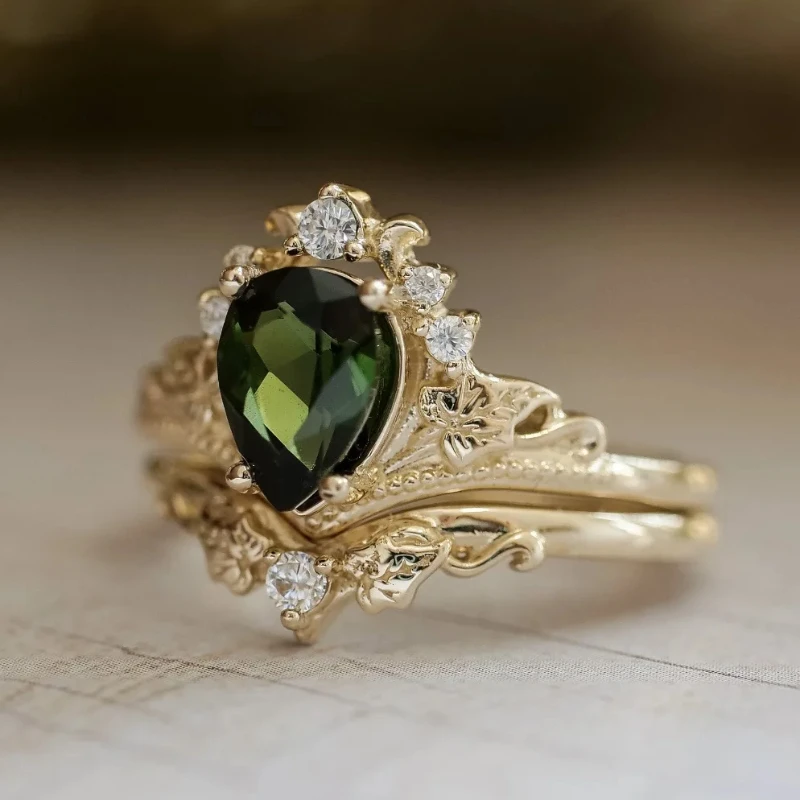 New Creative Olive Green Zircon Women\'s Ring