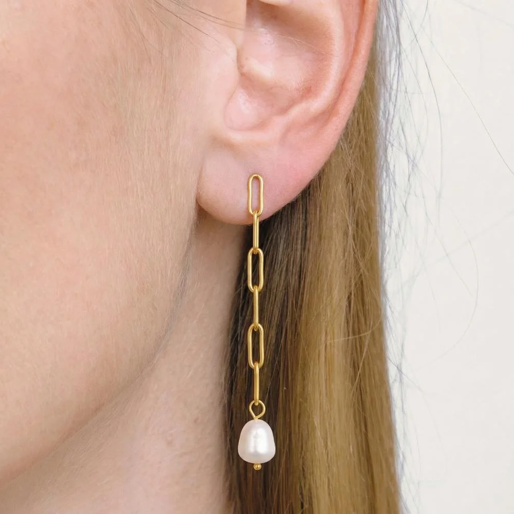 Miia Fashion Sweet irregular Natural Pearl Earrings Jewelry Stainless Steel 18k Gold Plated Drop Down Earrings For Women Girls