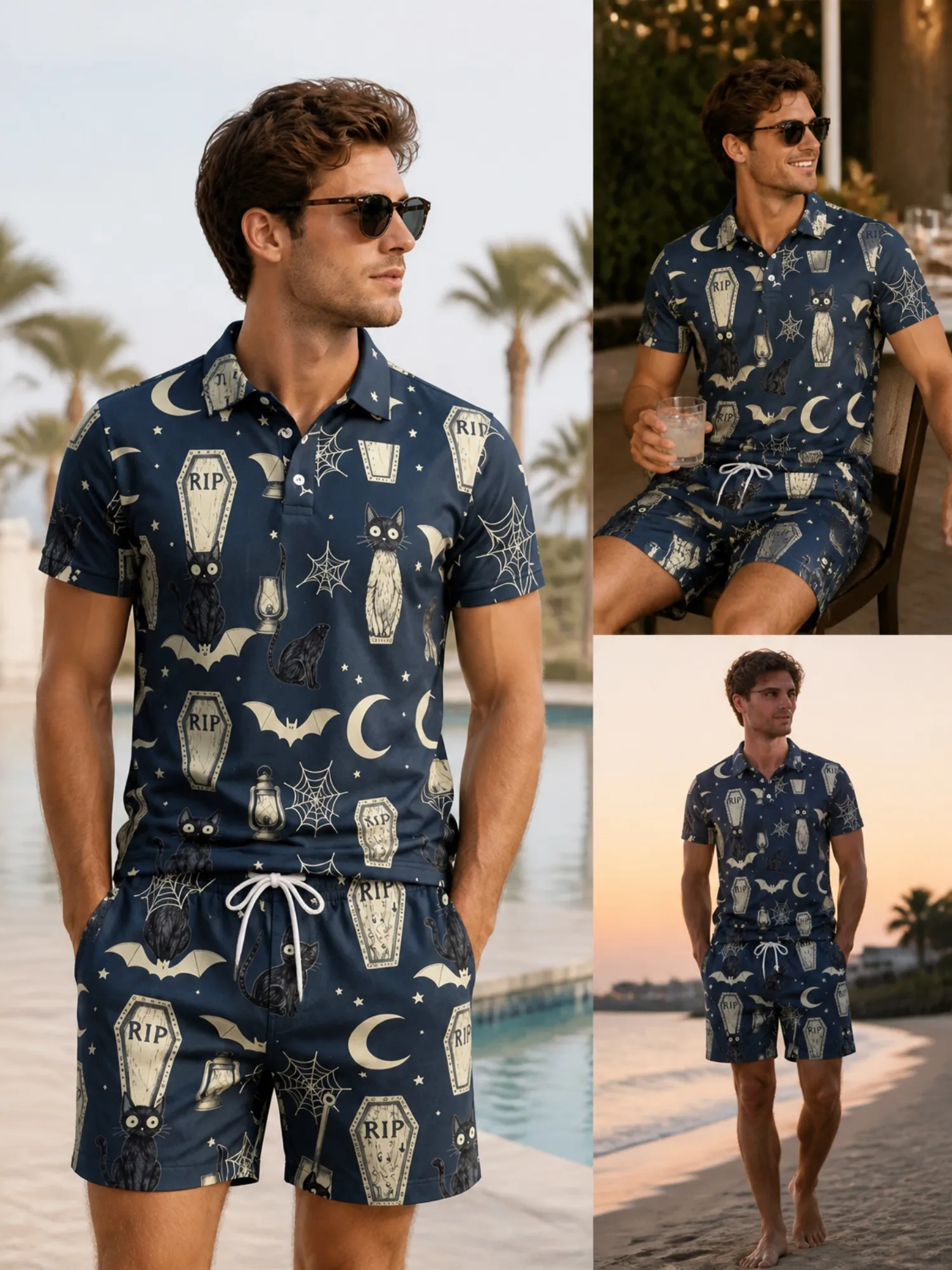 Mens Short Sleeve Polo Shirt and Shorts Set Casual Two Piece Summer Beach Vacation Matching Outfit Soft Smart Resort Casual Wear
