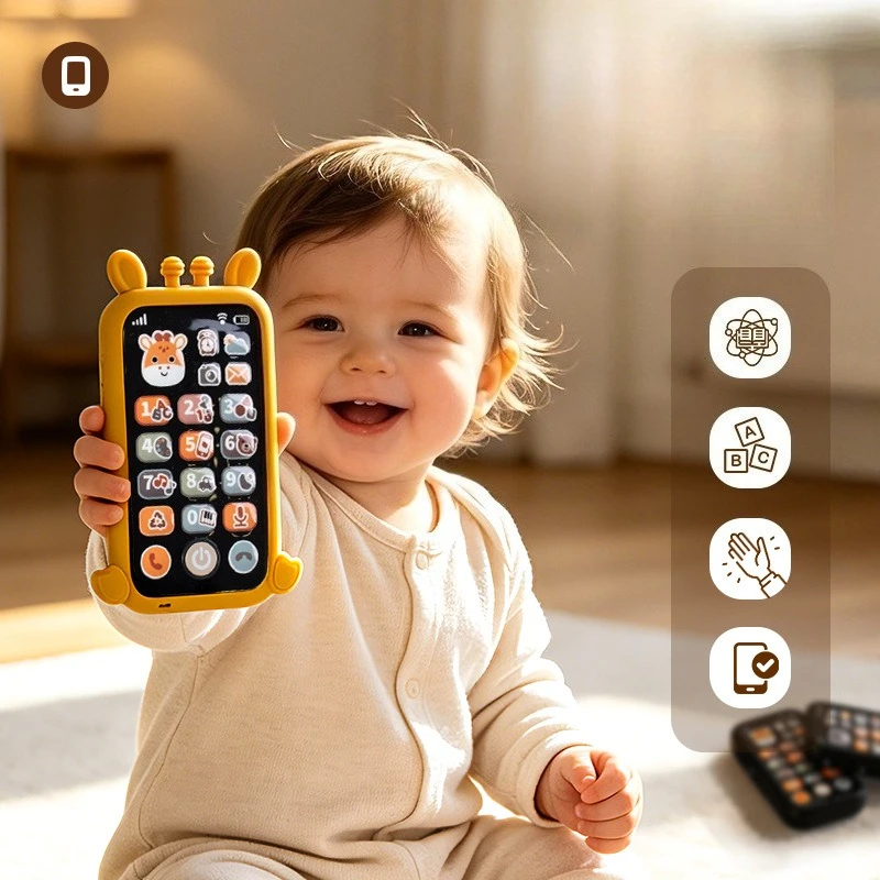 Bilingual Baby Phone Toy Kids Simulation Mobile Phone with Animal Silicone Buttons Music Sounds Early Learning Gift for Toddlers