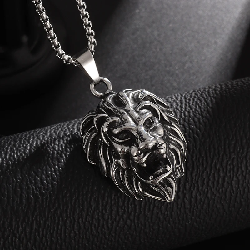 Fashion Creative Prairie King Lion Head Pendant Stainless Steel Necklace Men Women Personality Hip Hop Punk Jewelry Gift