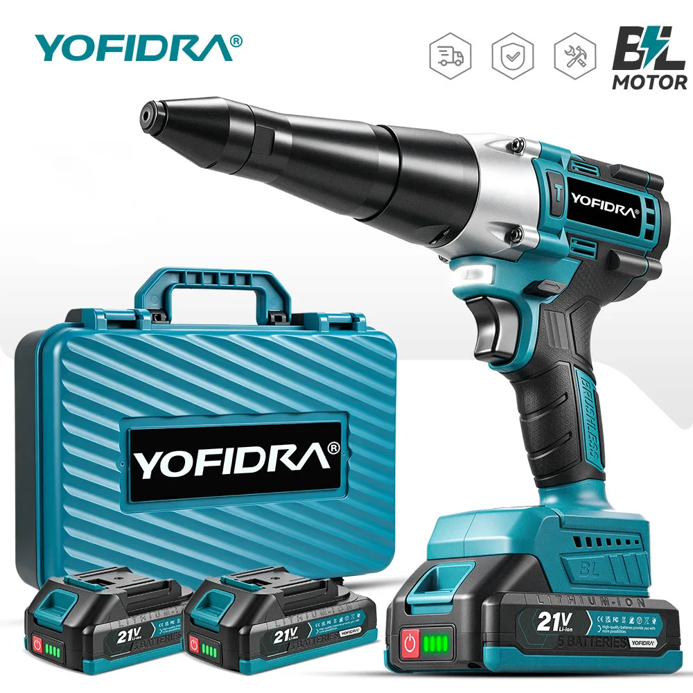 YOFIDRA 3,2-4,8MM Bürstenloser Elektrischer Nietpistole 25000N Kabelloser Nietmutternschrauber Automatisches Einsetzen Elektrowerkzeuge für Makita-Akku