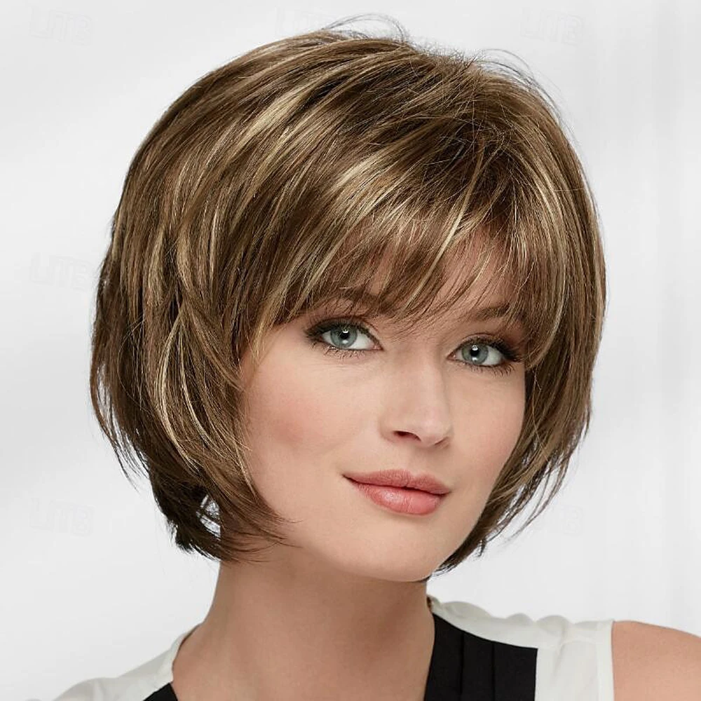 

HAIRJOY Brown Wig For Women Synthetic Hair Short Straight Wigs for Daily Party Use