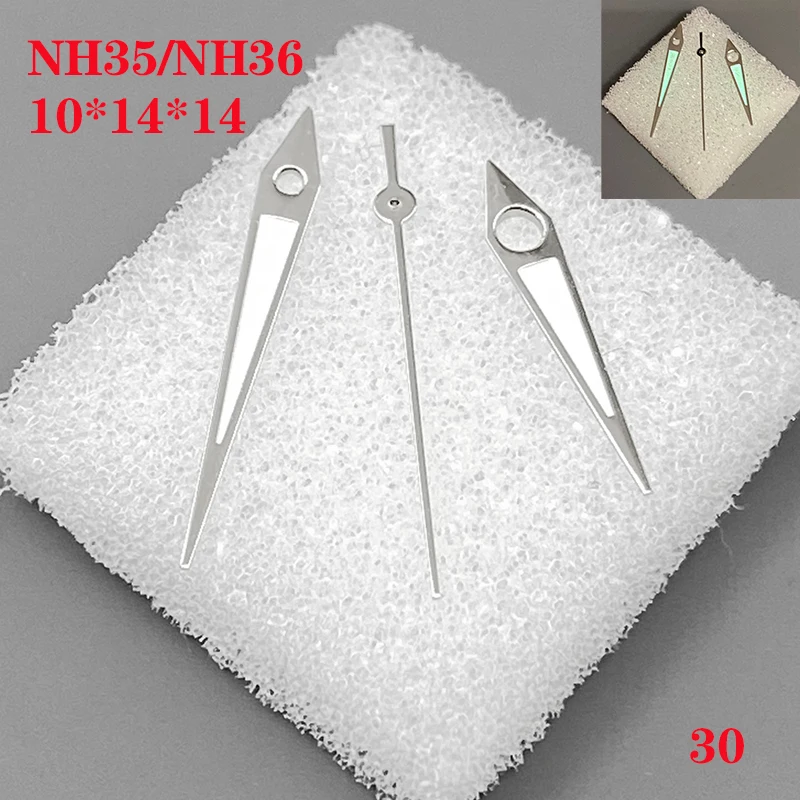 

Watch Accessories Watch Hand 3 Needles for NH35/NH36 Movement Size 10.0mm*14.0mm*14.0mm Man's green luminous No.030