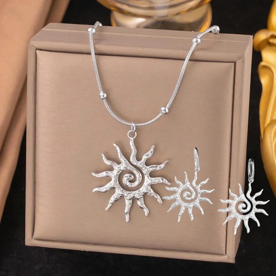 Fashion Love Titanium Steel Jewelry Set - Necklace And Earrings for a Stylish Accessory Combo