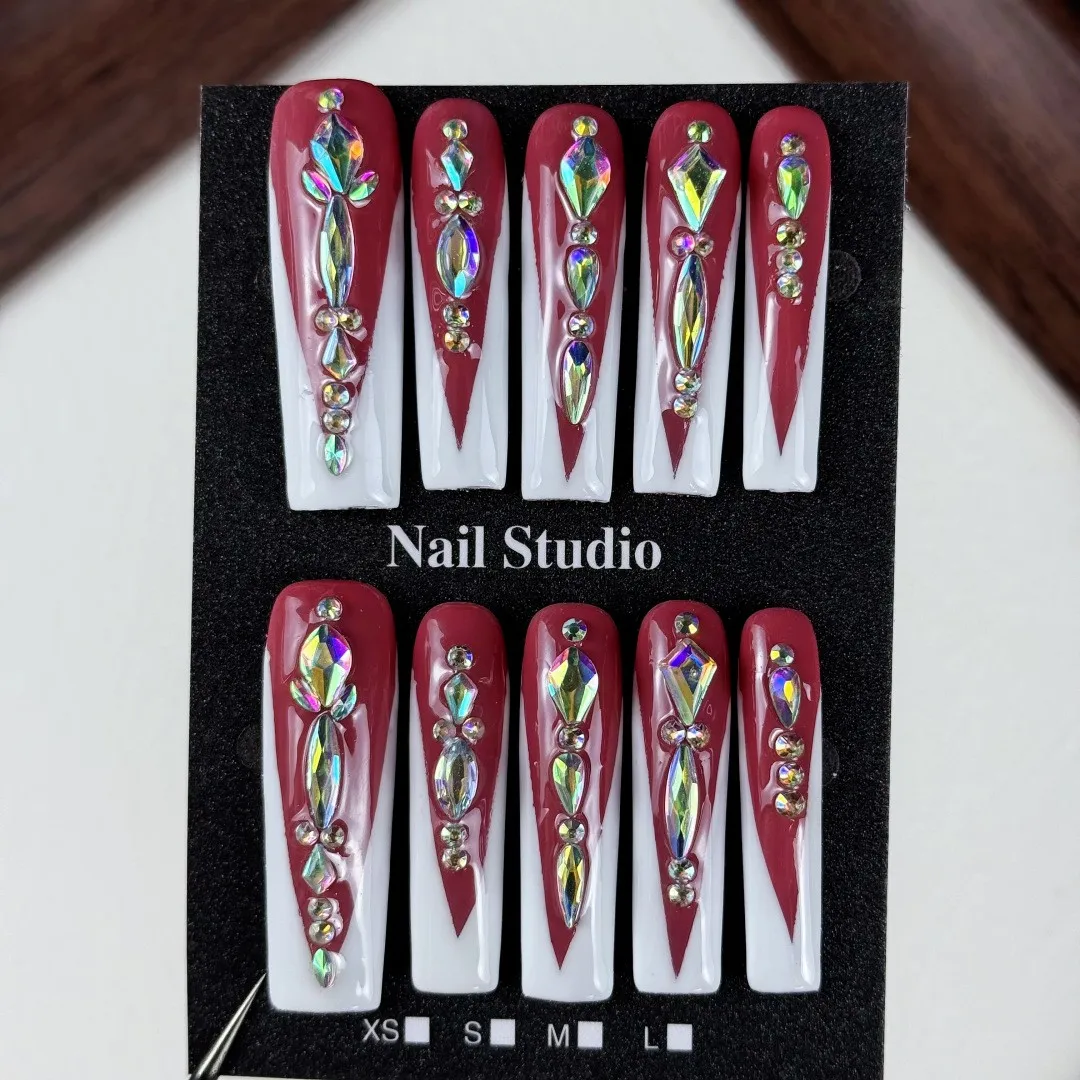 10pcs high-end Luxury-retro style, hand-painted V-shaped design, three-dimensional dazzling cluster of diamonds handmade fake