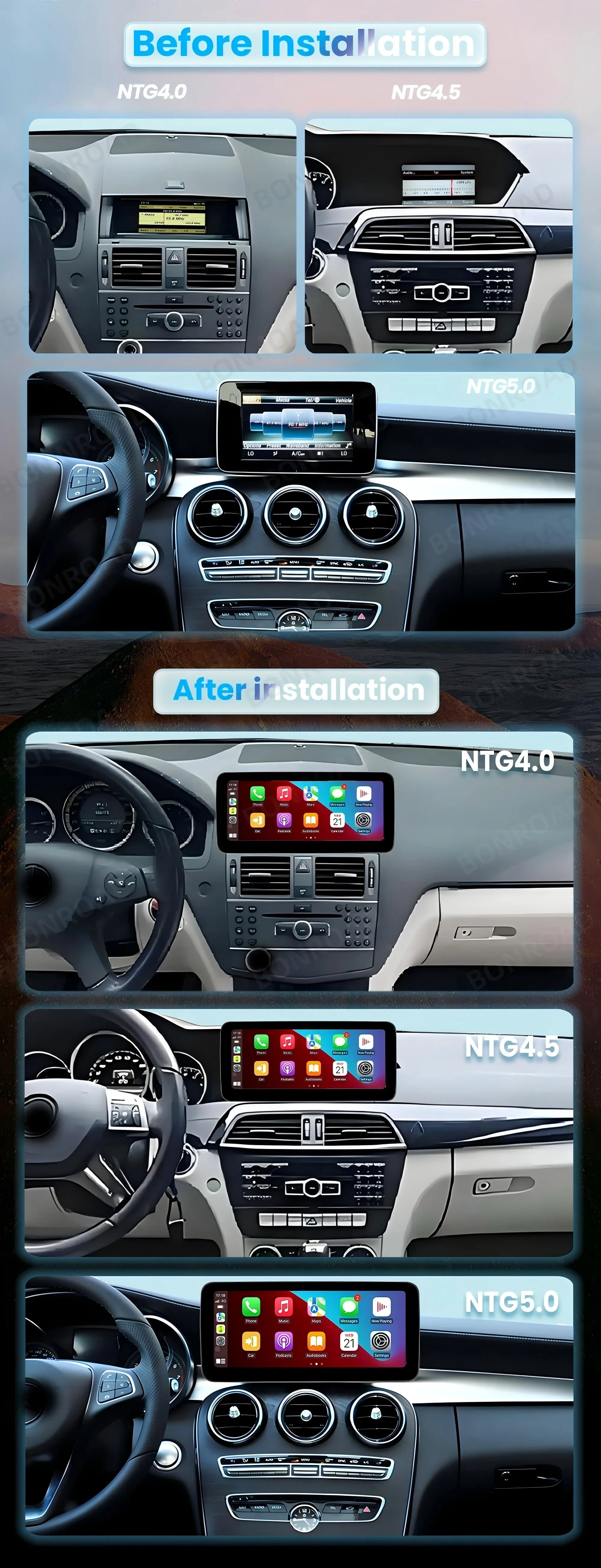 BONROAD 10.25 12.3 1920*720 2400*900 Kabelloses CarPlay Auto-Multimedia Linux Touchscreen für Mercedes Benz W205 GLC A C V Klasse W447 Android Auto Mirroring Airplay Autolink GPS Stereo-Navigation – Detail 2