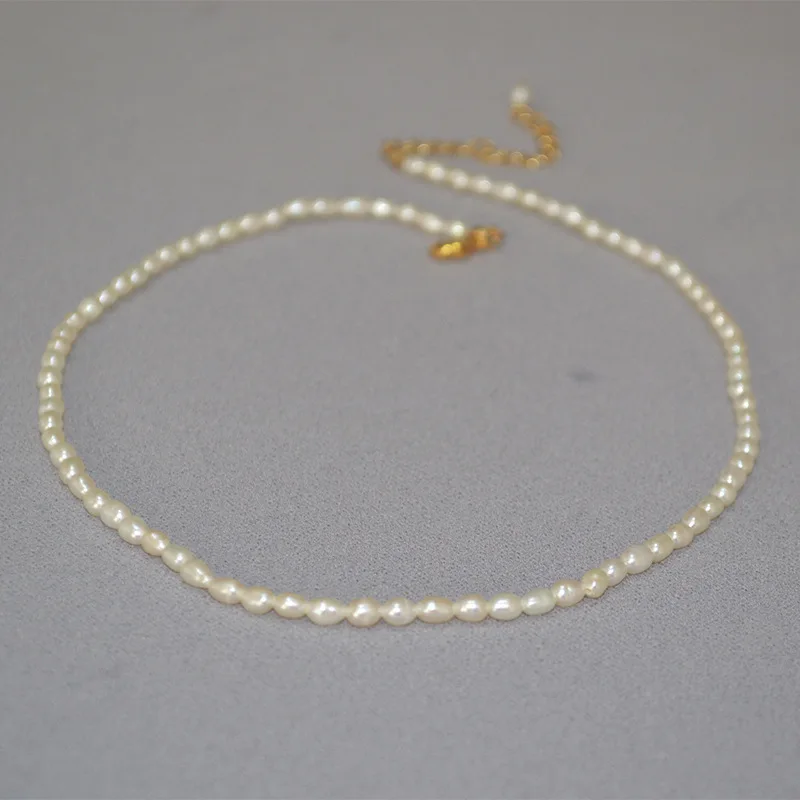 Basic Style White Freshwater Rice Pearl Gentle Charming Woman Simple Temperament Versatile Clavicle Chain Short Necklace