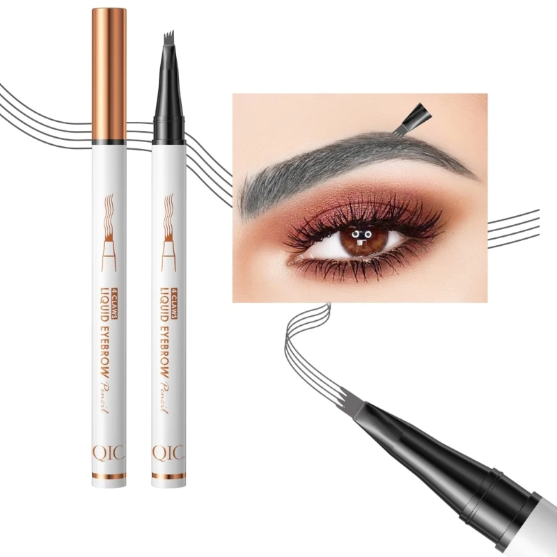 Waterproof Microblading Eyebrow Pen Liquid Eyebrow Tint Pen with 4 Fork Tips Eyebrow Pen Create Natural Look Eyebrows Dropship