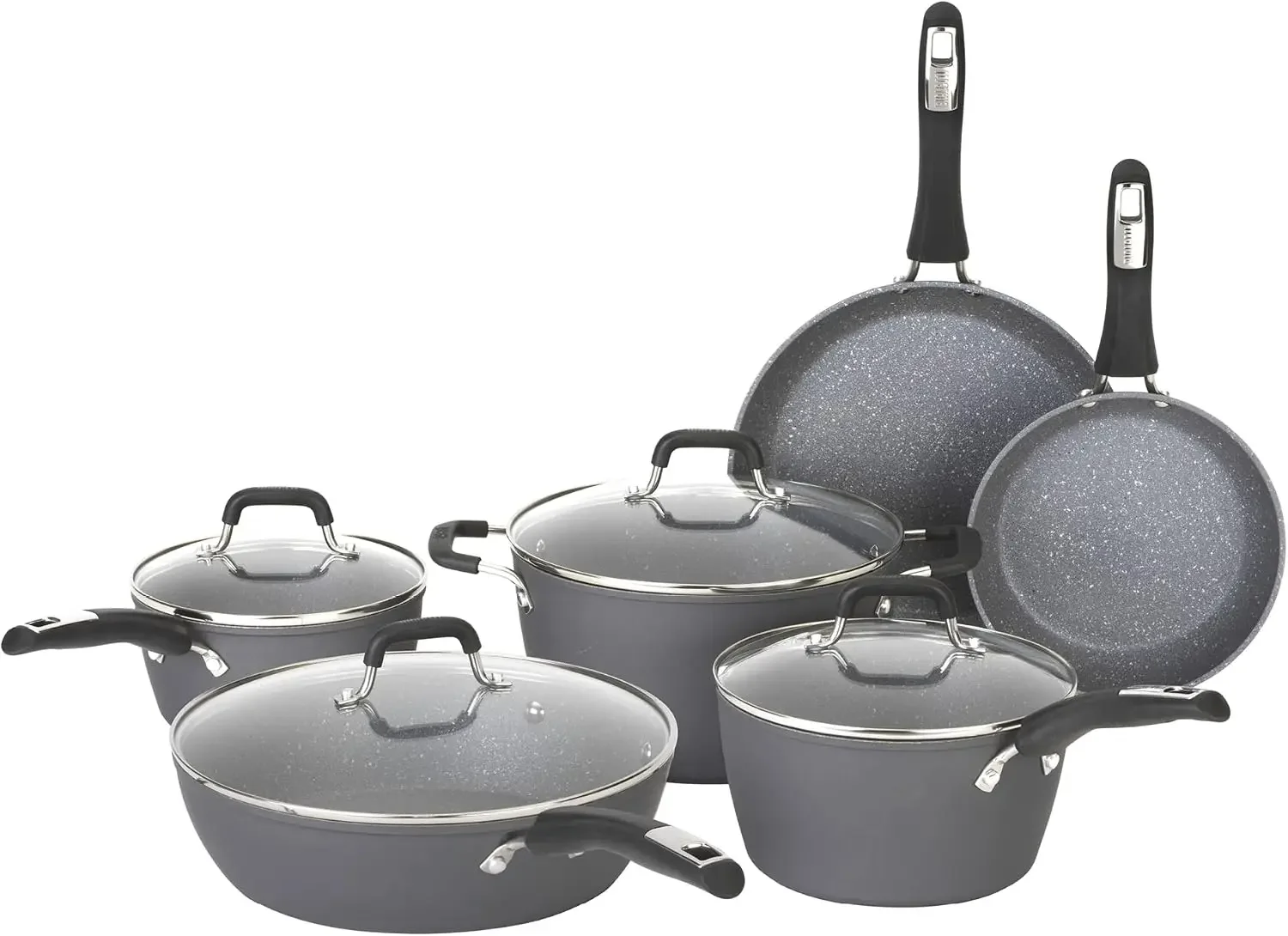 Impact 10-Piece Textured Aluminum Cookware Set with Pots, Pans, and Dutch Oven, Nonstick Pots and Pans Set for Kitchen, Gray