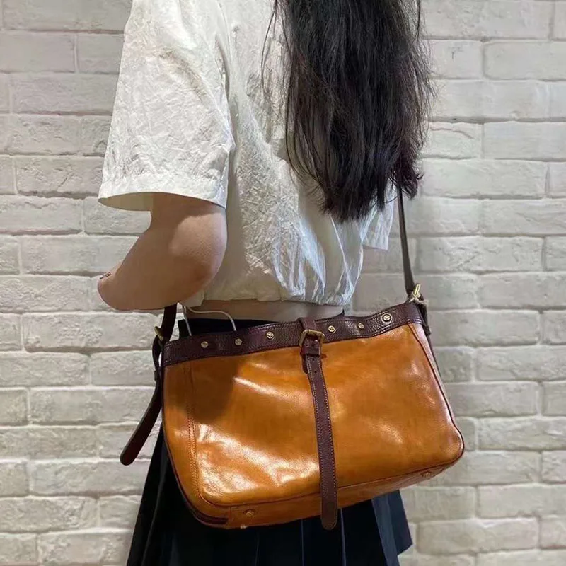 Women Contrast Color Leather Crossbody Bags Elegant Ladies Genuine Leather Shoulder Bag Casual Commuter Handbags Free Delivery