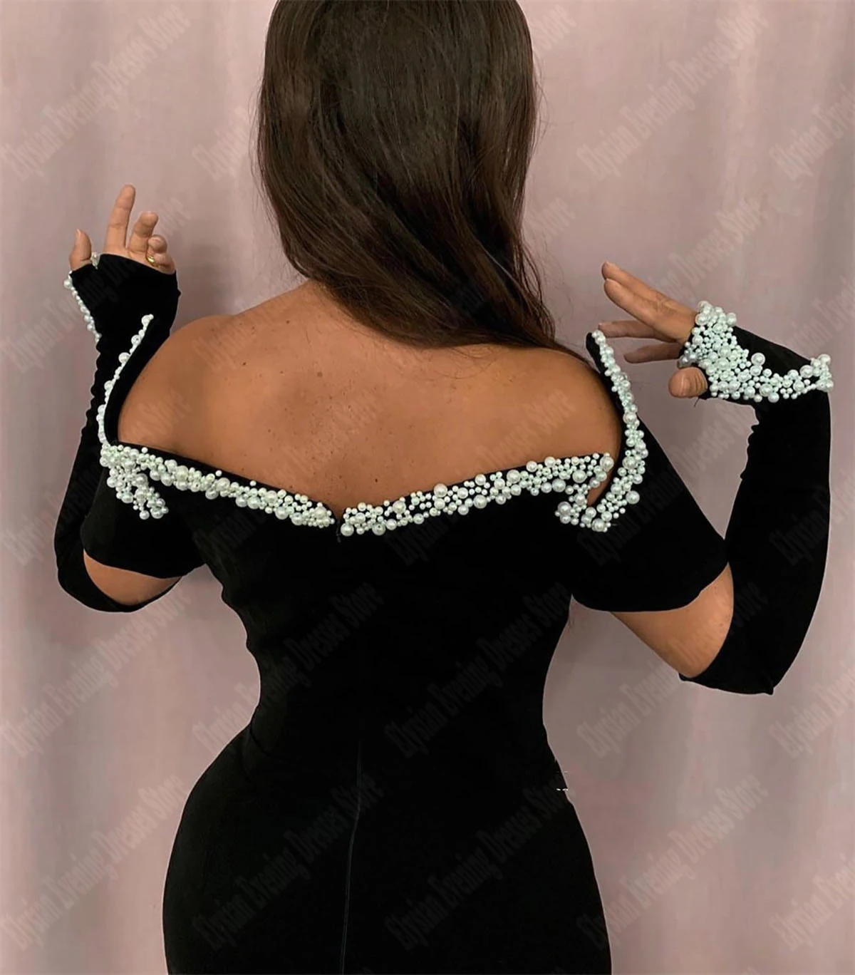 Elegant Fascinating Dresses 2024 New Premium Pearl Inlaid Neckline Prom Gownsblack Hip Wrap Tight Deep V-Neck Vestidos De Noche