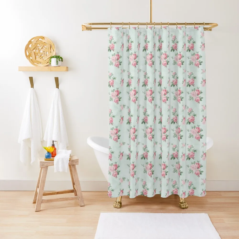 Pink and Teal Shabby Chic Vintage Roses Shower Curtain Anime Shower Bathroom Fabric Bathroom Shower Set For Bathroom Curtain