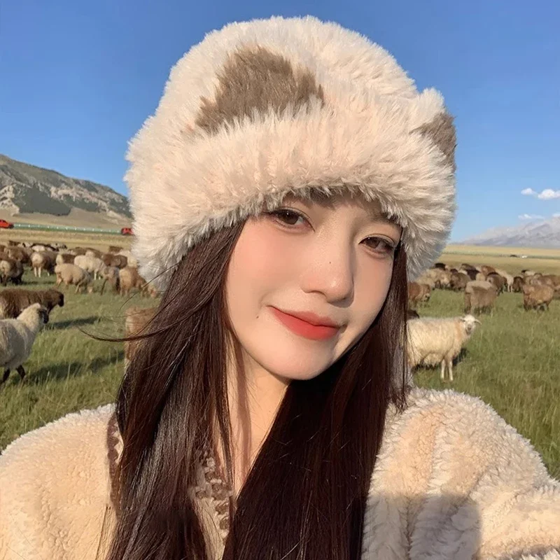 الشتاء الدافئة قبعة المرأة لطيف القط الأذن محبوك أفخم البلوز قبعة رقيق الفراء في الهواء الطلق الباردة واقية قبعة للسيدات #2