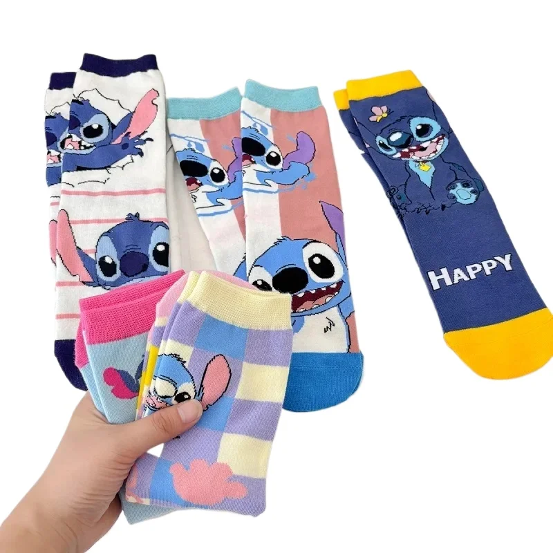 5pcs Disney Stitch Boys Gilrs Crew Socks funny Cotton Comfortable Anime Cartoon Kids Winter Socks Cute Stockings for Children