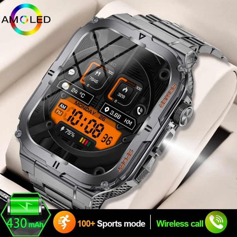 2025 Men Smart Watch 430mAh Large Battery IP68 Waterproof Bluetooth Call Heart Rate Sleep Monitor Flashlight Sports Smart watch
