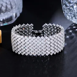 ThreeGraces Luxury Shiny Cubic Zirconia Silver Color Big Wide Wedding Bridal Bracelet for Women Fashion Prom Dress Jewelry BR273