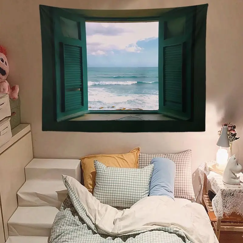 VIKAMA Shallow Wave Light Sea Scenery Tapestry, HD Wear-Resistant Fabric Wall Art for Calm Living Room Home Decor